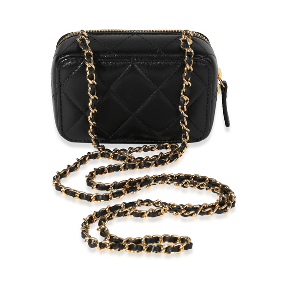 Chanel Gold Quilted Metal & Black Lambskin Mini Vanity Bag - Picture 3 of 7